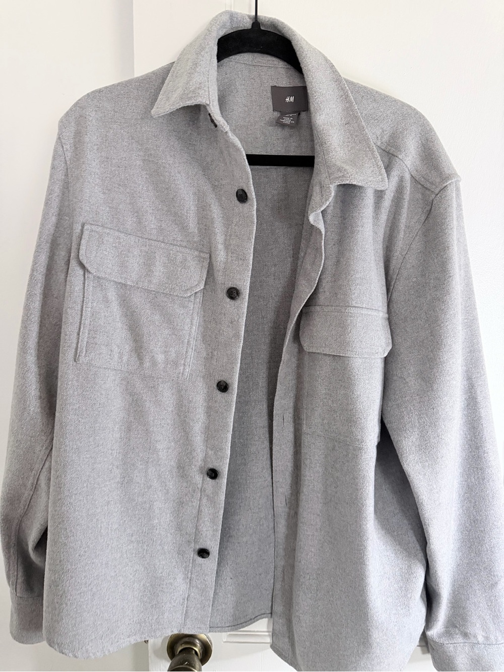 H&M Gray Button-Front Wool-Blend Overshirt